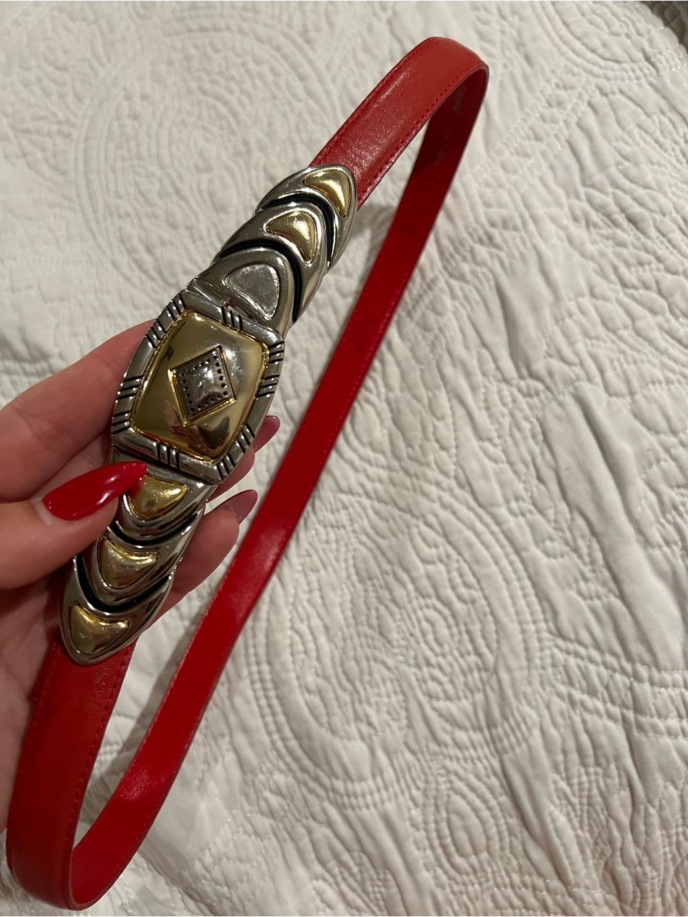 Genuine Leather belt, silver/ gold hardware- Dame